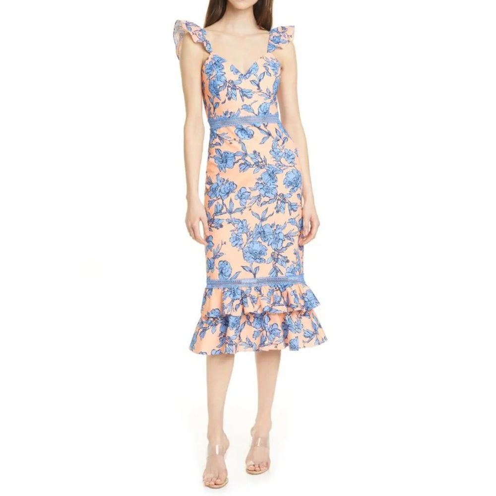 alice + olivia jade ruffle strap midi dress NWT